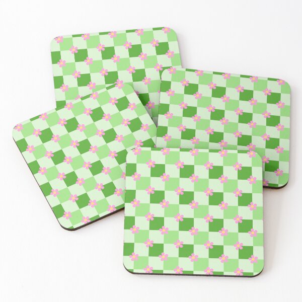 Item preview, Pastel Green Squares with Pink Flowers  designed and sold by joleyjl.
