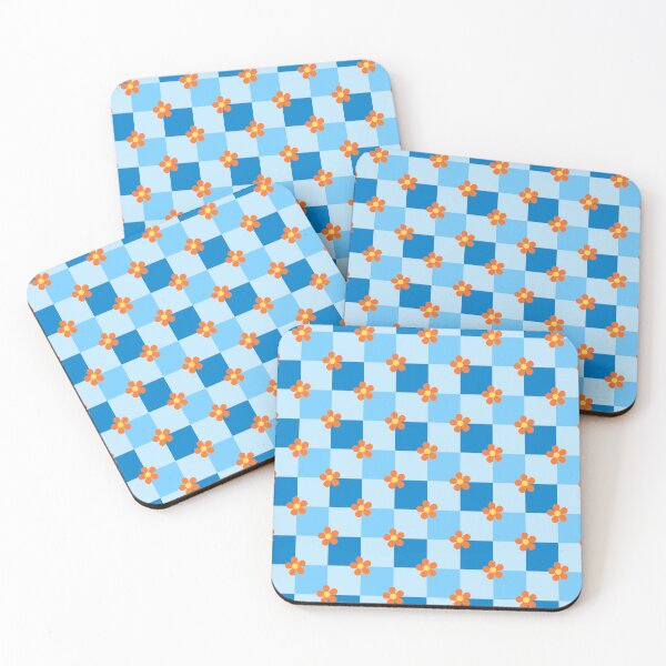 Item preview, Pastel Blue Squares with Orange Flowers  designed and sold by joleyjl.