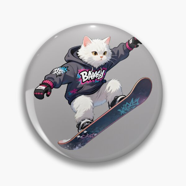 Item preview, Cat Snowboarding Streetwear IWhite fluffy cat landing a perfect snowboard jump, designed and sold by Uglyandcute.