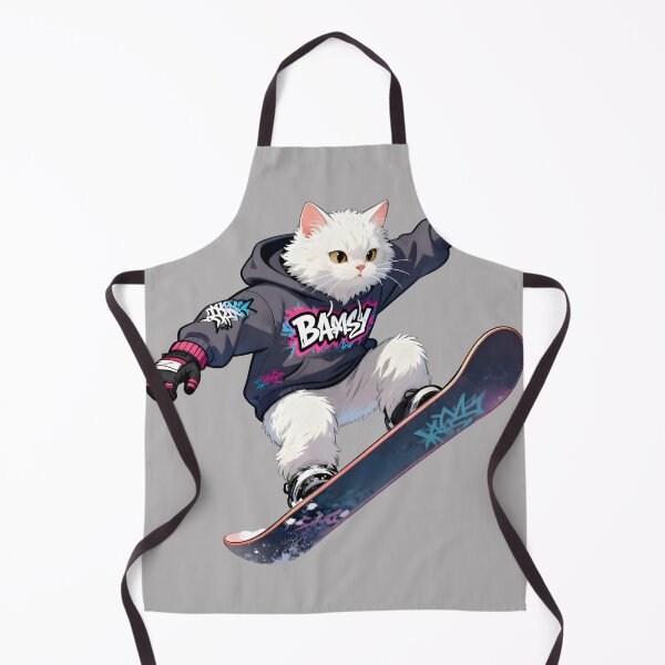 Item preview, Cat Snowboarding Streetwear IWhite fluffy cat landing a perfect snowboard jump, designed and sold by Uglyandcute.