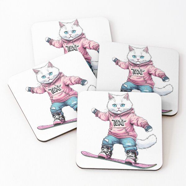 Item preview, Cat Snowboarding Streetwear IWhite fluffy cat landing a perfect snowboard jump, designed and sold by Uglyandcute.