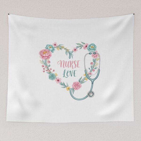 Item preview, Nurse Love Floral Stethoscope Heart - Cute Watercolor Medical Art designed and sold by Latikshop.