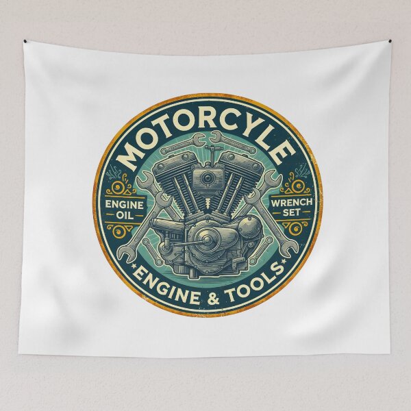 Item preview, AN OLD ROUND TIN SIGN WITH MOTOR AND WRENCHES designed and sold by infinitearte.