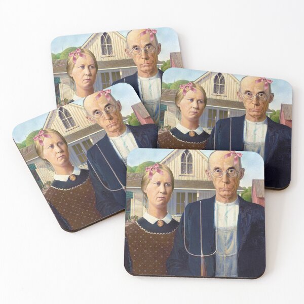Item preview, Coquette American Gothic - Grant Wood Art Parody with Pink Bows designed and sold by Open Canvas.