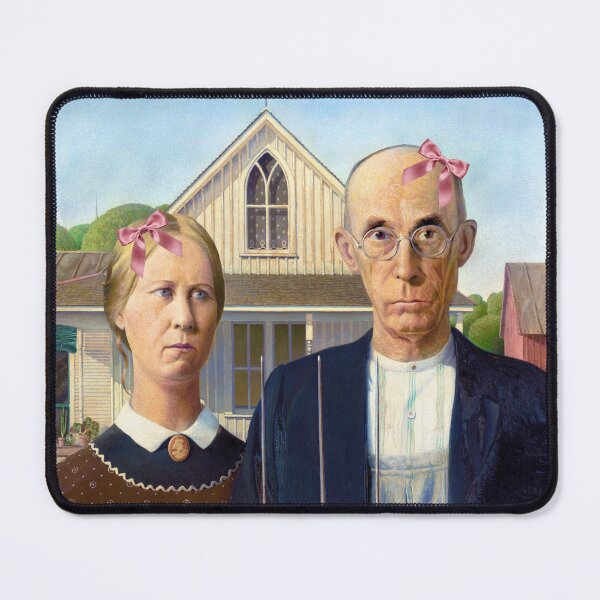 Item preview, Coquette American Gothic - Grant Wood Art Parody with Pink Bows designed and sold by Open Canvas.