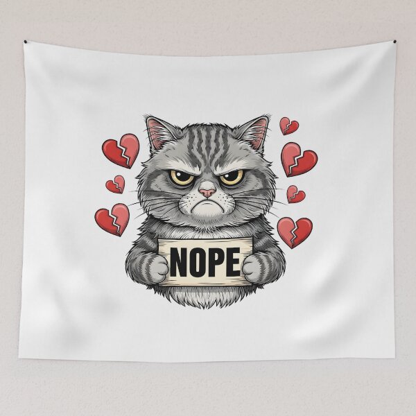 Item preview, Grumpy Cat "NOPE" Sign - Funny Anti-Valentine's Day Broken Heart Art designed and sold by Latikshop.