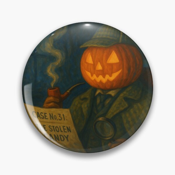 Item preview, Headless Horseman Investigates the Stolen Candy Case — Mystery Art Halloween Illustration designed and sold by TheHorsemanRidesAgain.
