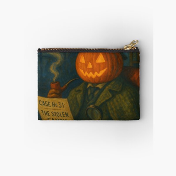 Item preview, Headless Horseman Investigates the Stolen Candy Case — Mystery Art Halloween Illustration designed and sold by TheHorsemanRidesAgain.
