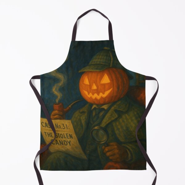 Item preview, Headless Horseman Investigates the Stolen Candy Case — Mystery Art Halloween Illustration designed and sold by TheHorsemanRidesAgain.