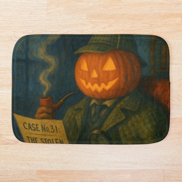 Item preview, Headless Horseman Investigates the Stolen Candy Case — Mystery Art Halloween Illustration designed and sold by TheHorsemanRidesAgain.