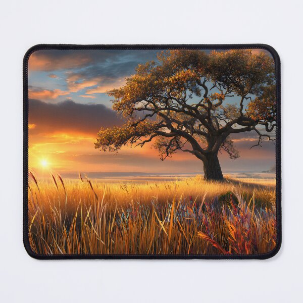 Item preview, Majestic Tree at Sunset Over Golden Grasslands designed and sold by Artessie.