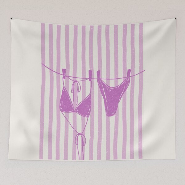 Item preview, purple duotone vintage texture blue stripe bikini on a clothes line designed and sold by jessicaleah15.