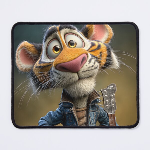 Item preview, Cool tiger character with a guitar in denim attire designed and sold by Artessie.