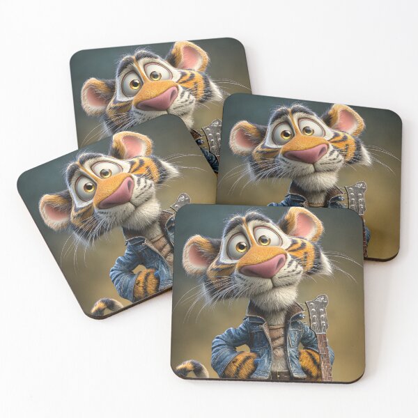 Item preview, Cool tiger character with a guitar in denim attire designed and sold by Artessie.