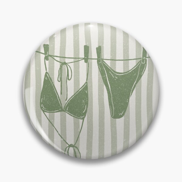 Item preview, green duotone vintage texture blue stripe bikini on a clothes line designed and sold by jessicaleah15.