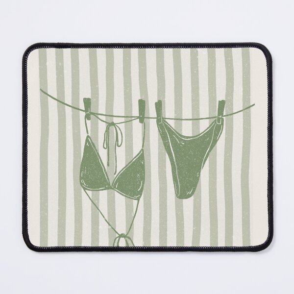 Item preview, green duotone vintage texture blue stripe bikini on a clothes line designed and sold by jessicaleah15.