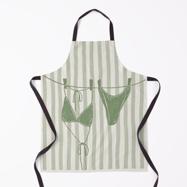 Item preview, green duotone vintage texture blue stripe bikini on a clothes line designed and sold by jessicaleah15.