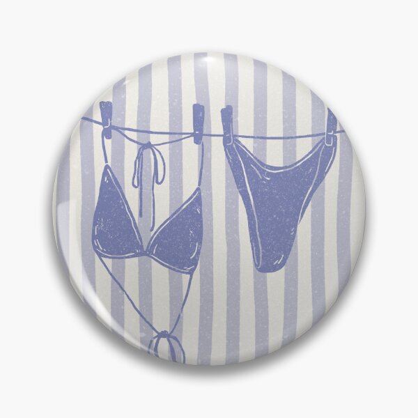 Item preview, cool tone blue duotone vintage texture blue stripe bikini on a clothes line designed and sold by jessicaleah15.