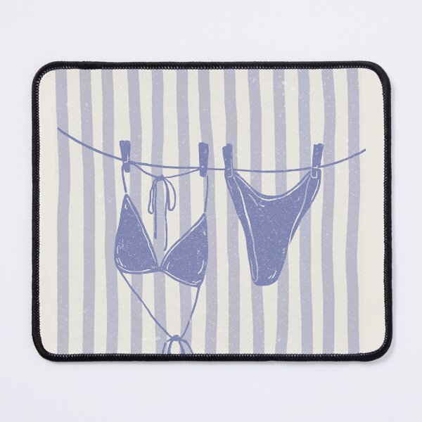 Item preview, cool tone blue duotone vintage texture blue stripe bikini on a clothes line designed and sold by jessicaleah15.