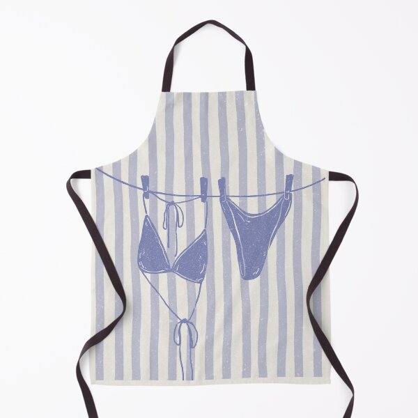 Item preview, cool tone blue duotone vintage texture blue stripe bikini on a clothes line designed and sold by jessicaleah15.
