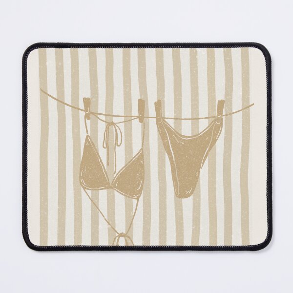 Item preview, Mustard yellow duotone vintage texture blue stripe bikini on a clothes line designed and sold by jessicaleah15.