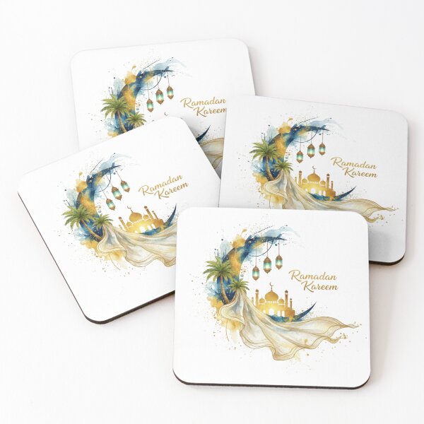 Item preview, Elegant Ramadan Kareem: Celestial Gold Crescent & Mosque Oasis designed and sold by MarElfArtelier.