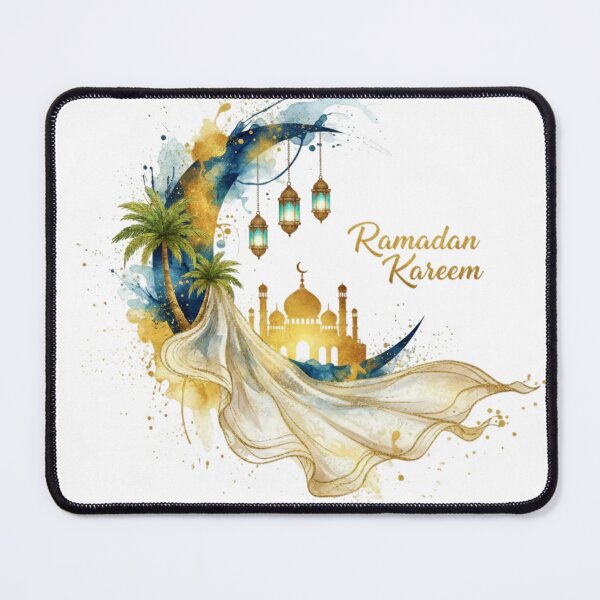 Item preview, Elegant Ramadan Kareem: Celestial Gold Crescent & Mosque Oasis designed and sold by MarElfArtelier.
