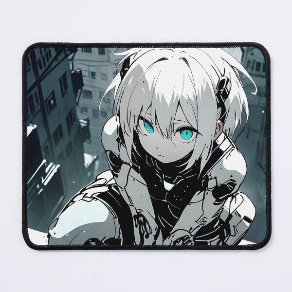 Item preview, ECHO: Monochrome High Angle Rooftop Crouch | Cute Cyberpunk Anime Girl designed and sold by Sytrics.