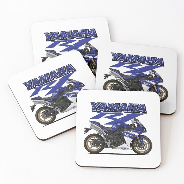 Item preview, Yamaha R1 2009 White Blue with Gold Wheels – Classic Superbike Illustration designed and sold by enzoade.