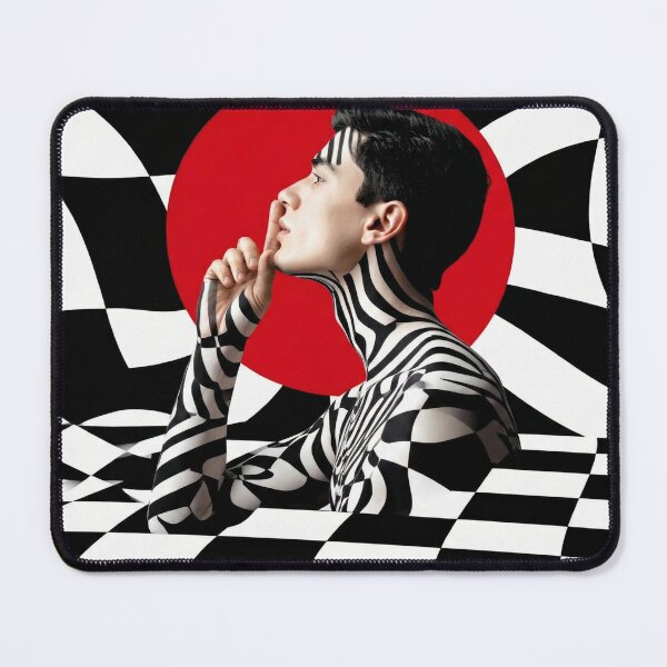 Item preview, Squared Spectrum - Silent Illusion – Geometric Op Art Optical Illusion Black & White Checkered with Red Sun designed and sold by AnTartstudios.