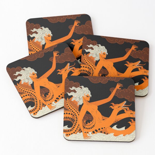 Item preview, scylla sea monster in ancient orange greek vase style designed and sold by matintheworld ( delcarmat ).