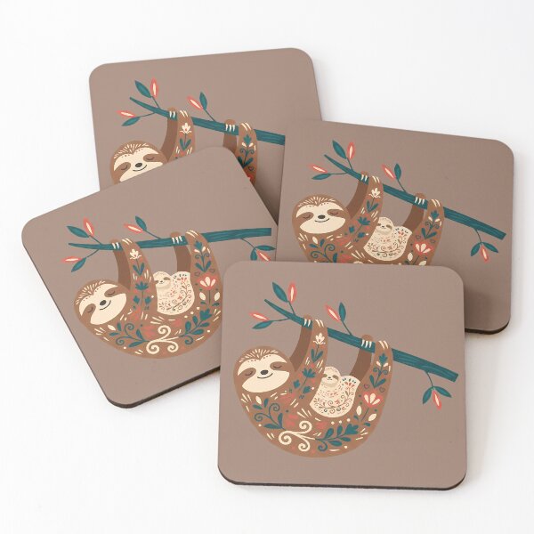 Item preview, Mother & Baby Sloth Under Branch STICKER/MAGNET PACK – Scandinavian Folk Art by heidiannemorris © designed and sold by FOLK ART FUSION by heidiannemorris.