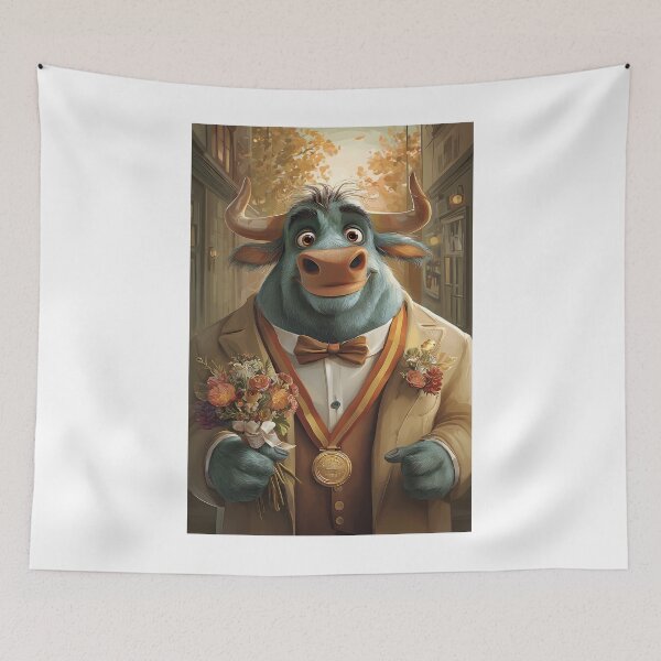 Item preview, Cheerful Bull with Flowers in a City Setting designed and sold by Artessie.