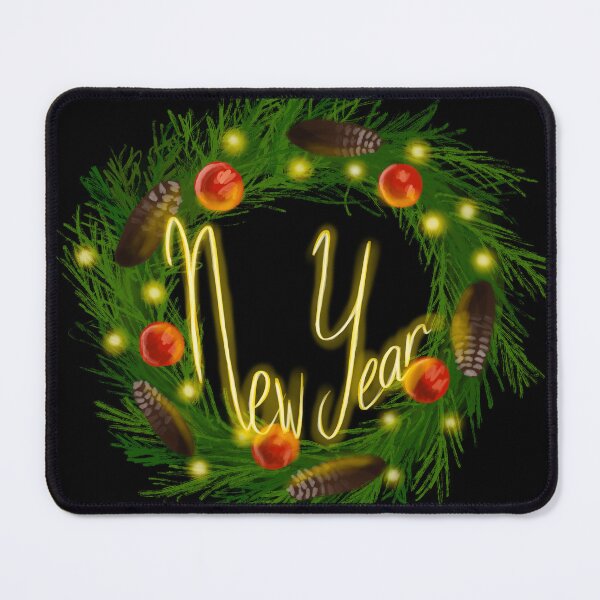 Item preview, New Year Pine Wreath with Glowing Lettering Illustration designed and sold by creativevandal.