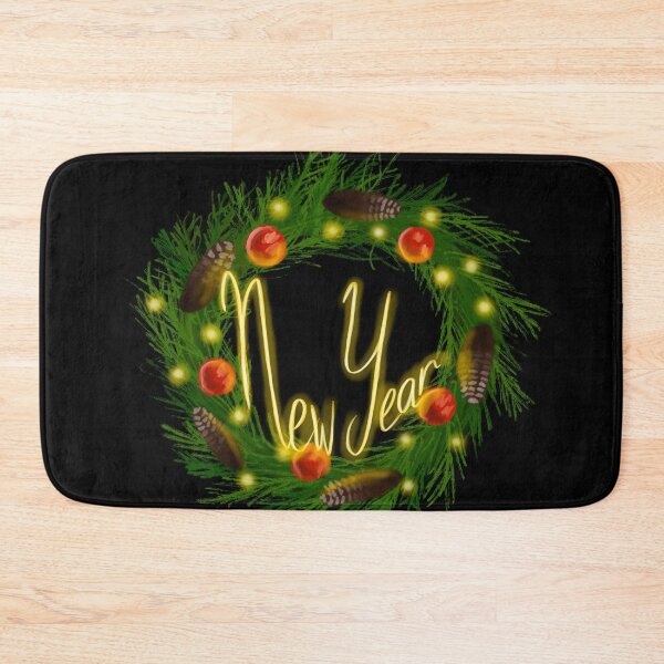 Item preview, New Year Pine Wreath with Glowing Lettering Illustration designed and sold by creativevandal.