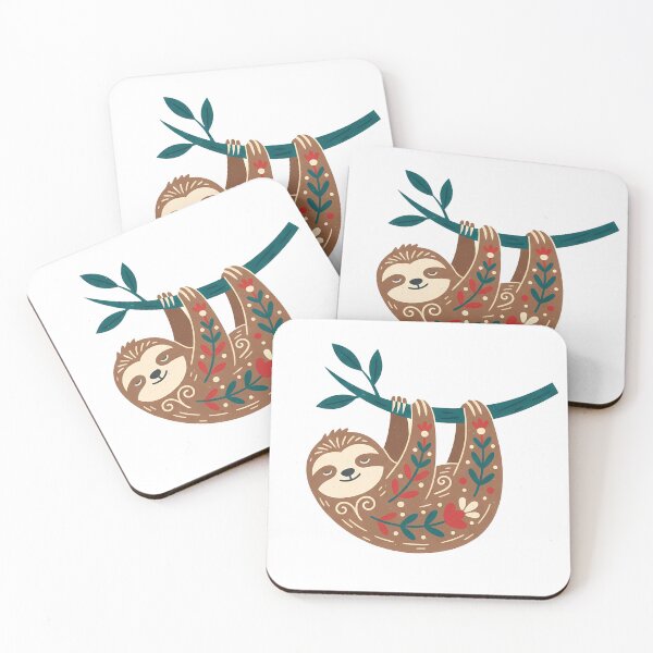 Item preview, Smiling Hanging Sleepy Sloth & Motifs STICKER/MAGNET PACK – Scandinavian Folk Art by heidiannemorris © designed and sold by FOLK ART FUSION by heidiannemorris.