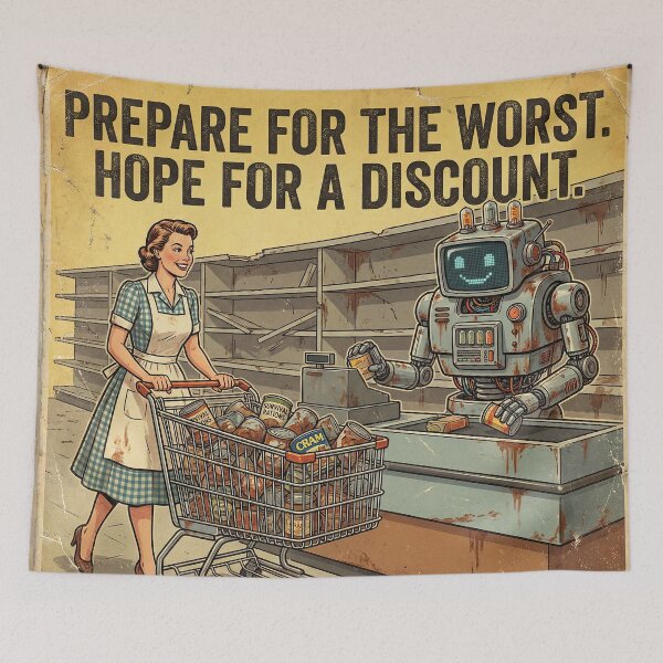 Item preview, Hope For A Discount – Post-Apocalyptic Shopping Art designed and sold by SavinMercantile.