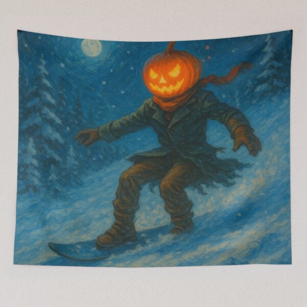 Item preview, Headless Horseman Moonlit Snowboarding Adventure — Winter Art Fantasy Illustration designed and sold by TheHorsemanRidesAgain.
