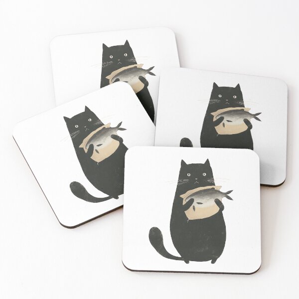 Item preview, Black Cat Holding a Fish – Cute Cat Illustration, Animal Art Print, Gift for Cat Lovers designed and sold by PandaKunst.