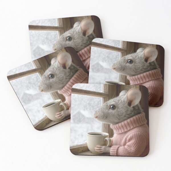 Item preview, Mouse with Coffee Looking Out a Snowy Window designed and sold by Maria Dryfhout.