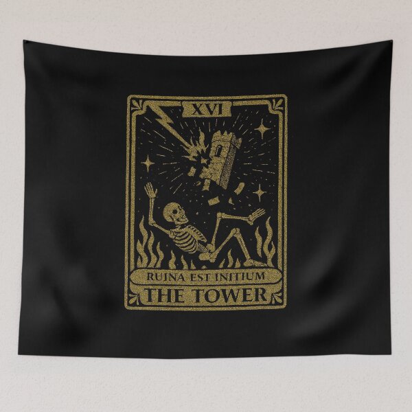 Item preview, The Tower Tarot Card – Ruina Est Initium | Skeleton Tower | Gothic Occult Vintage Illustration designed and sold by Youpiworld.