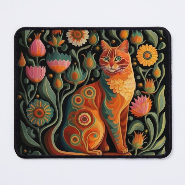 Item preview, Folk Art Cat in Garden Floral Pattern designed and sold by Ed & Harmony.