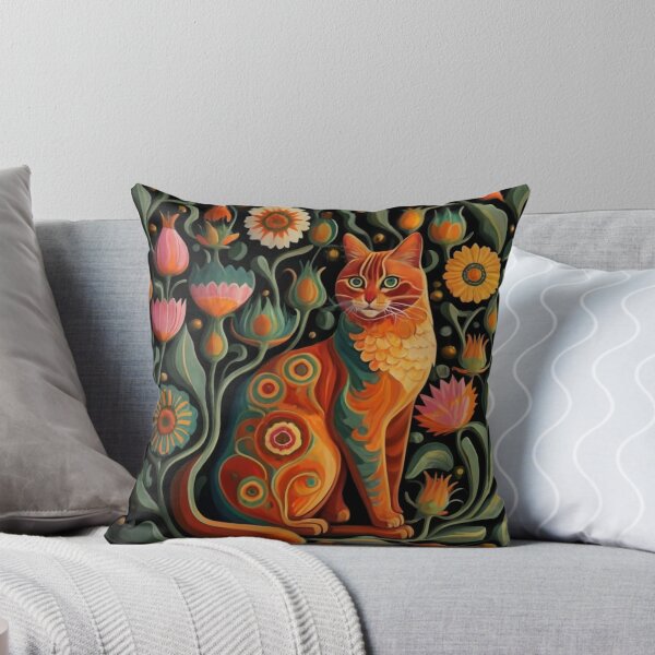 Item preview, Folk Art Cat in Garden Floral Pattern designed and sold by Ed & Harmony.