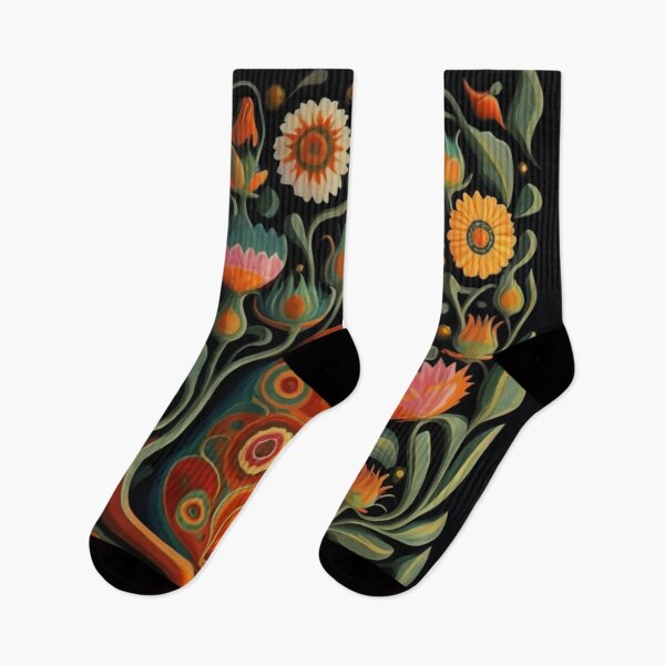 Item preview, Folk Art Cat in Garden Floral Pattern designed and sold by Ed & Harmony.