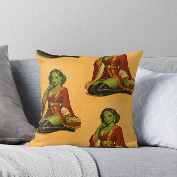 Item preview, Green alien maiden in elegant flowing ceremonial robes. designed and sold by SilkPinupStudio.