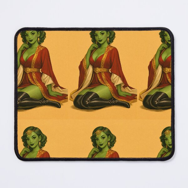 Item preview, Green alien maiden in elegant flowing ceremonial robes. designed and sold by SilkPinupStudio.