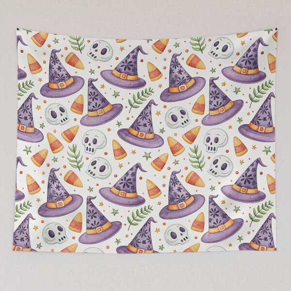 Item preview, Halloween Witch Hats Skulls Seamless Pattern Digital Paper designed and sold by KlarkiteTees.