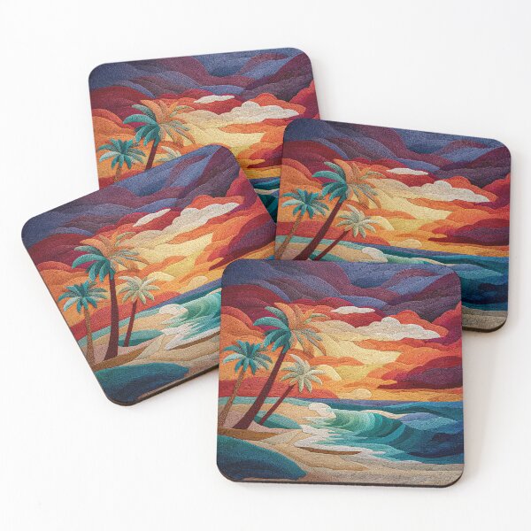 Item preview, Vibrant Embroidered Style Tropical Beach Sunset Landscape designed and sold by skibreck.