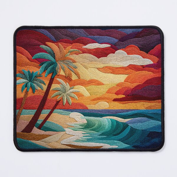 Item preview, Vibrant Embroidered Style Tropical Beach Sunset Landscape designed and sold by skibreck.