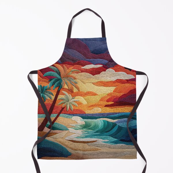 Item preview, Vibrant Embroidered Style Tropical Beach Sunset Landscape designed and sold by skibreck.